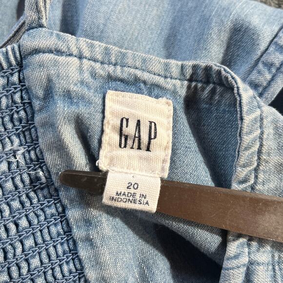 Gap Mini Dress Womens 20 Blue Denim Light Wash Babydoll‎ Smocked Sleeveless Boho - Picture 5 of 9